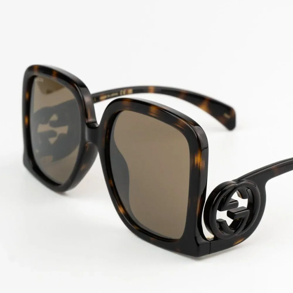 NEW Gucci GG1326S 007 Dark Havana Brown Mirror Oversized Square Women Sunglasses